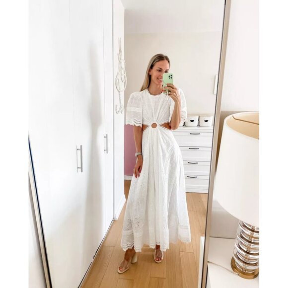 PETAL & PUP Merletto Short Sleeve Cutout Eyelet Maxi Dress in White Size Small - Picture 14 of 15